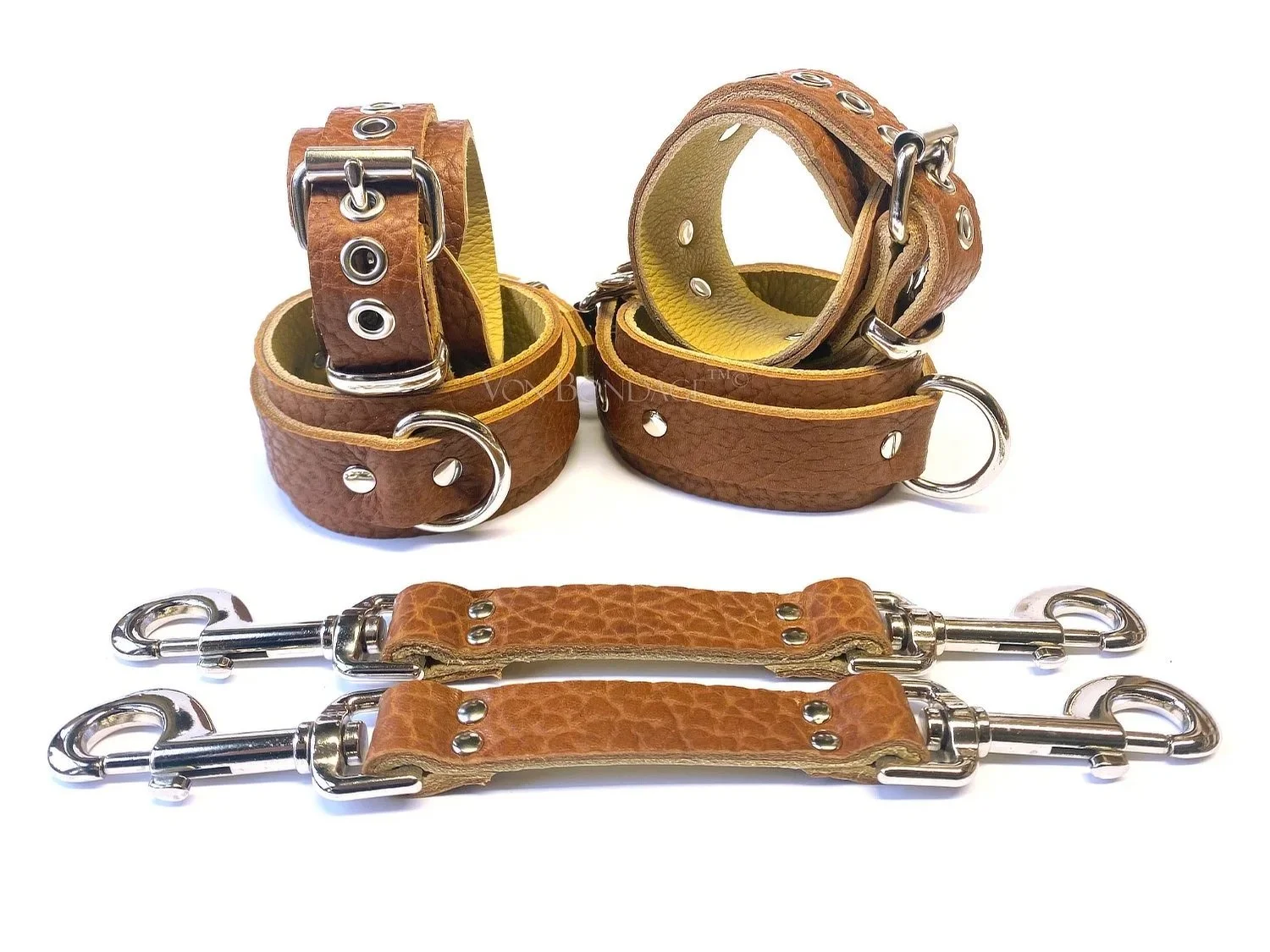 Brown Bullhide Leather BDSM Restraints Set Pair of Straps