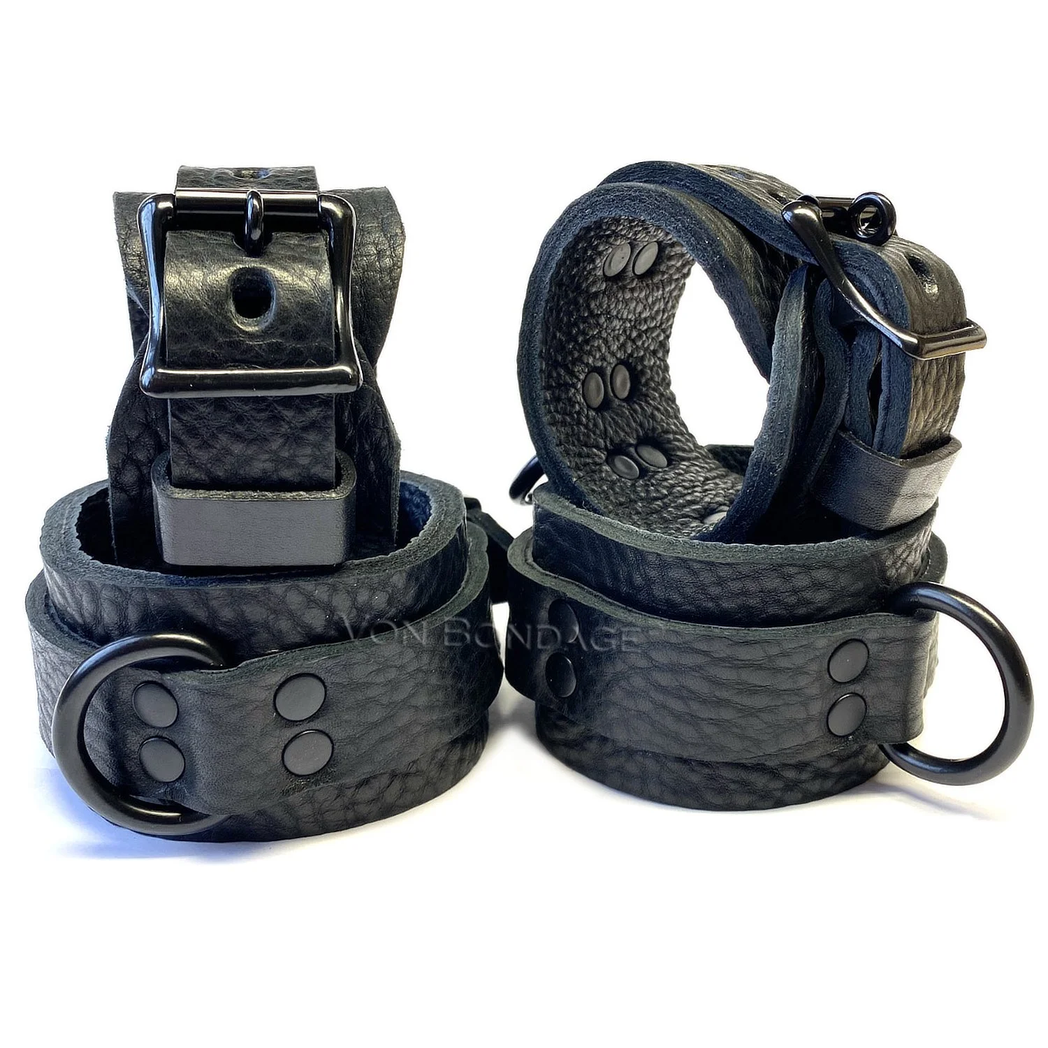 Bullhide and Bison Leather Wrist &amp; Ankle Restraints with Black Dee Rings