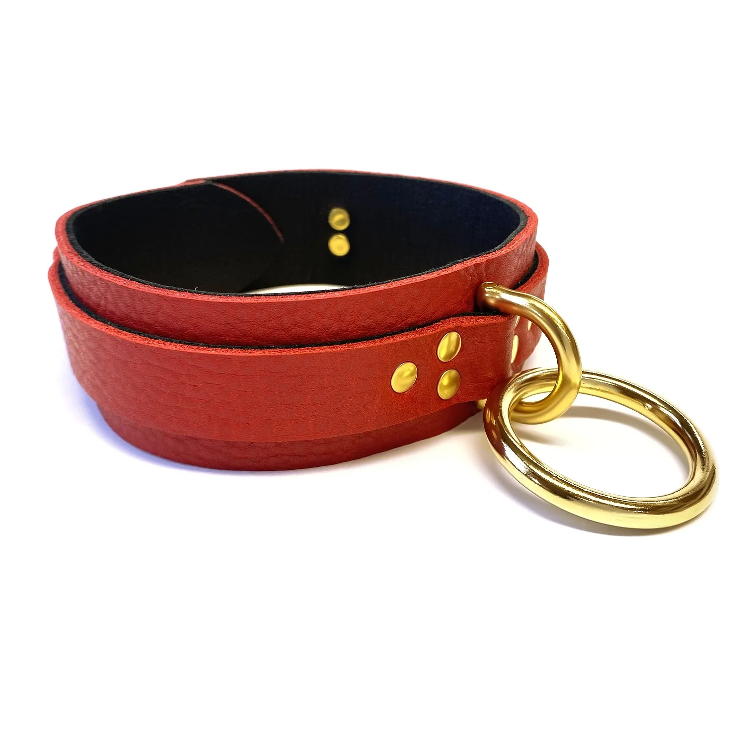 1.5 Red Leather Bondage Collar with Solid Brass O-ring.jpg