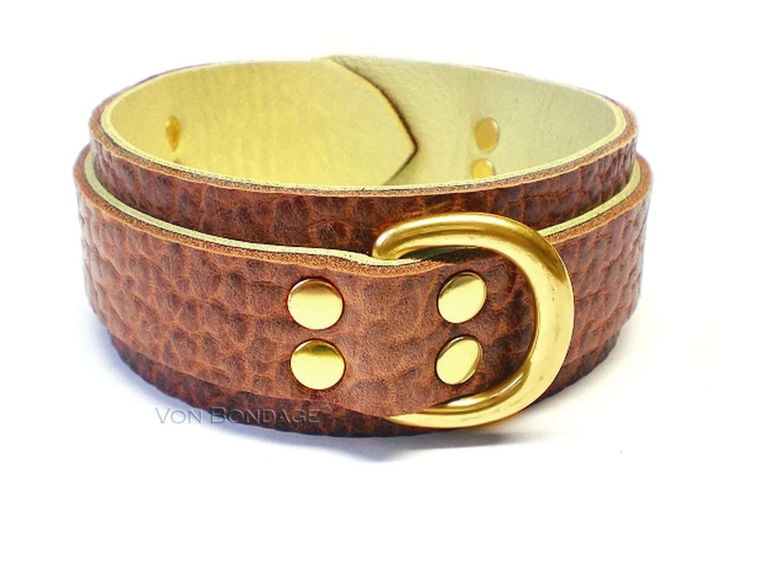 Brown Bullhide Leather BDSM Collar with Brass D-ring
