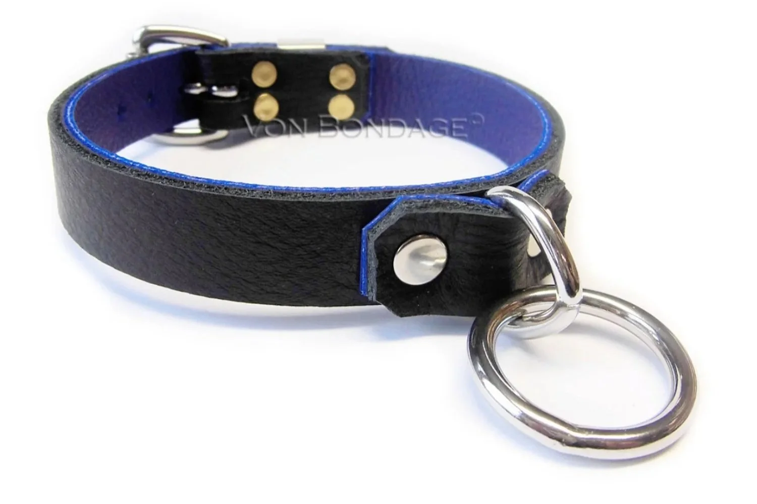 Black and Blue Leather Collar Stainless Steel Bondage Ring