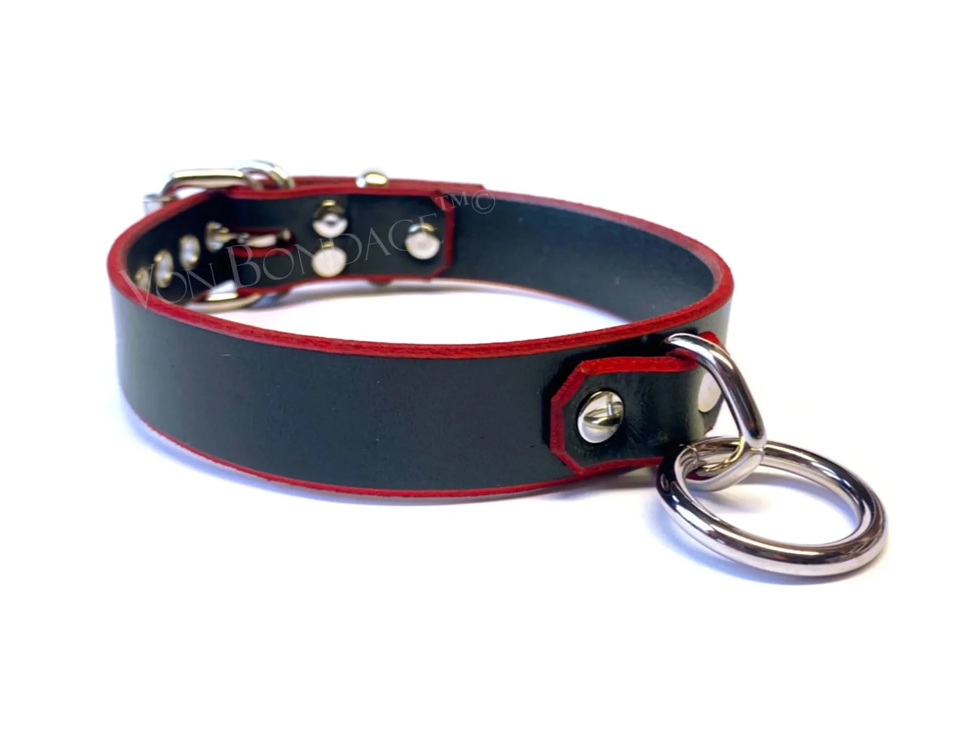 Red Edge Lockable BDSM Collar with Small Bondage Ring