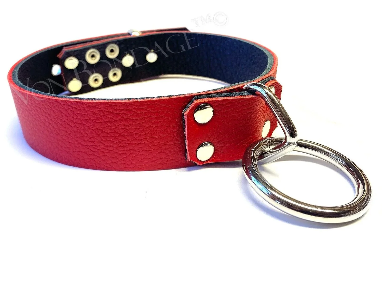 Red Leather BDSM Collar with Large Bondage Ring
