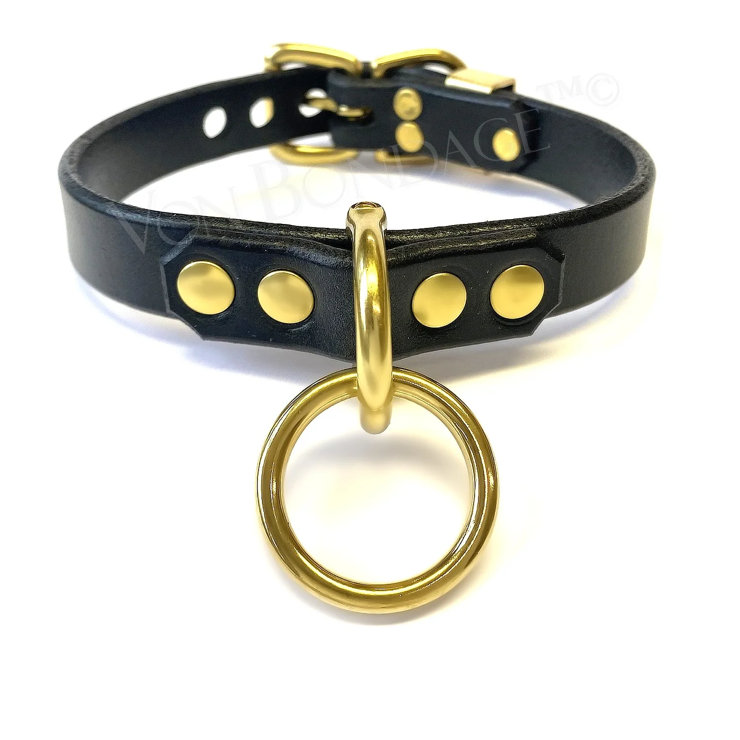 Leather & Brass Collar with Brass Bondage Ring