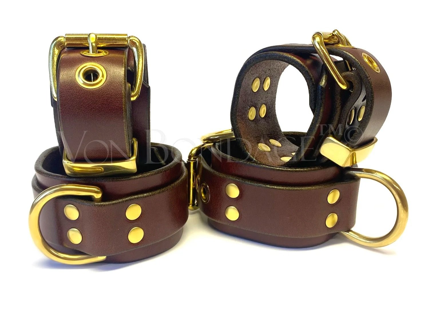 Brown Bridle Leather Restraints Set in Brass