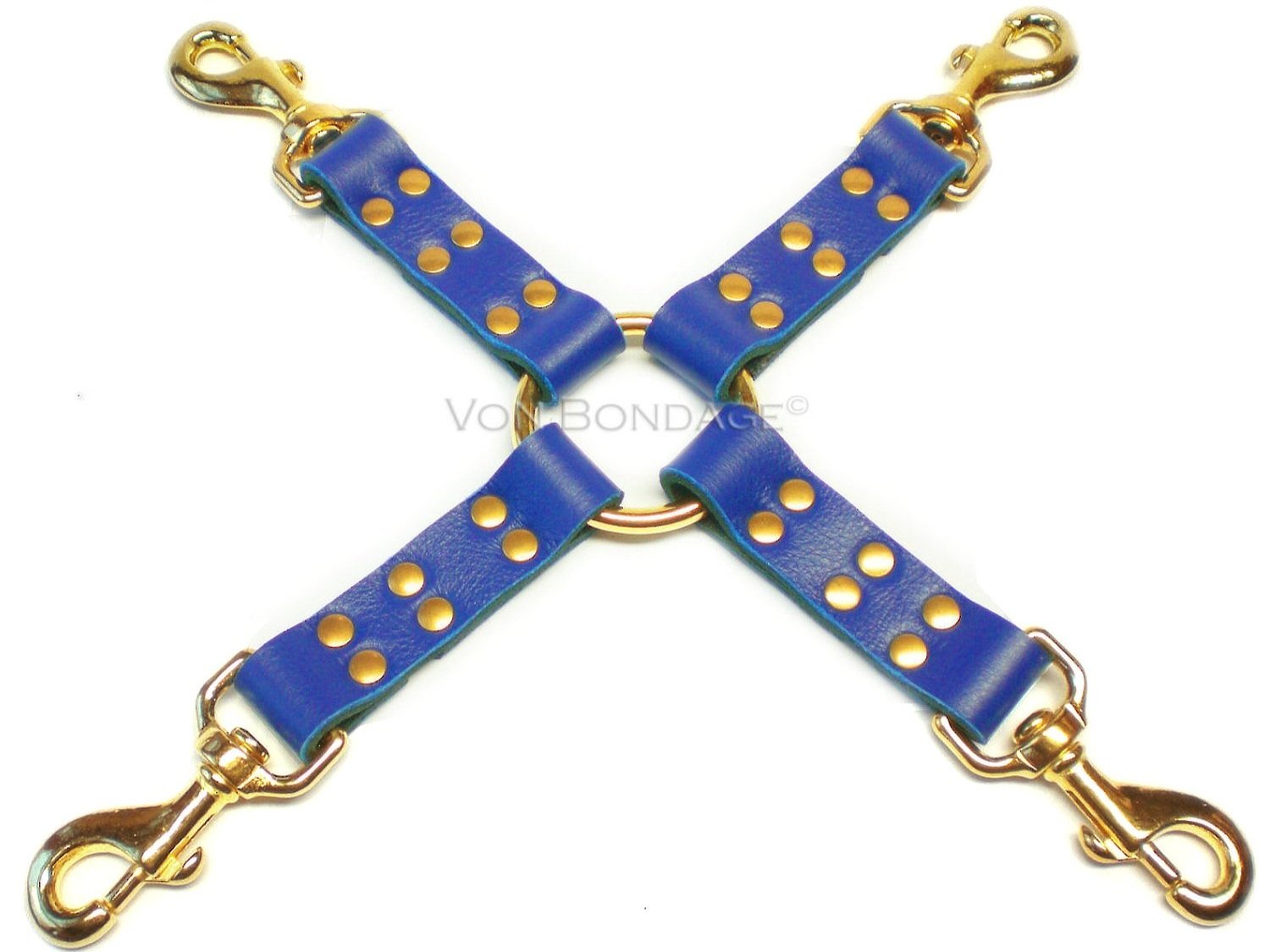 Blue Leather Hogtie Restraint with 2" Brass Ring