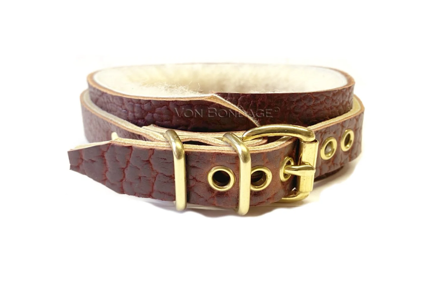 Small Brass Buckle on fleece-lined slave Collar handmade by von bondage