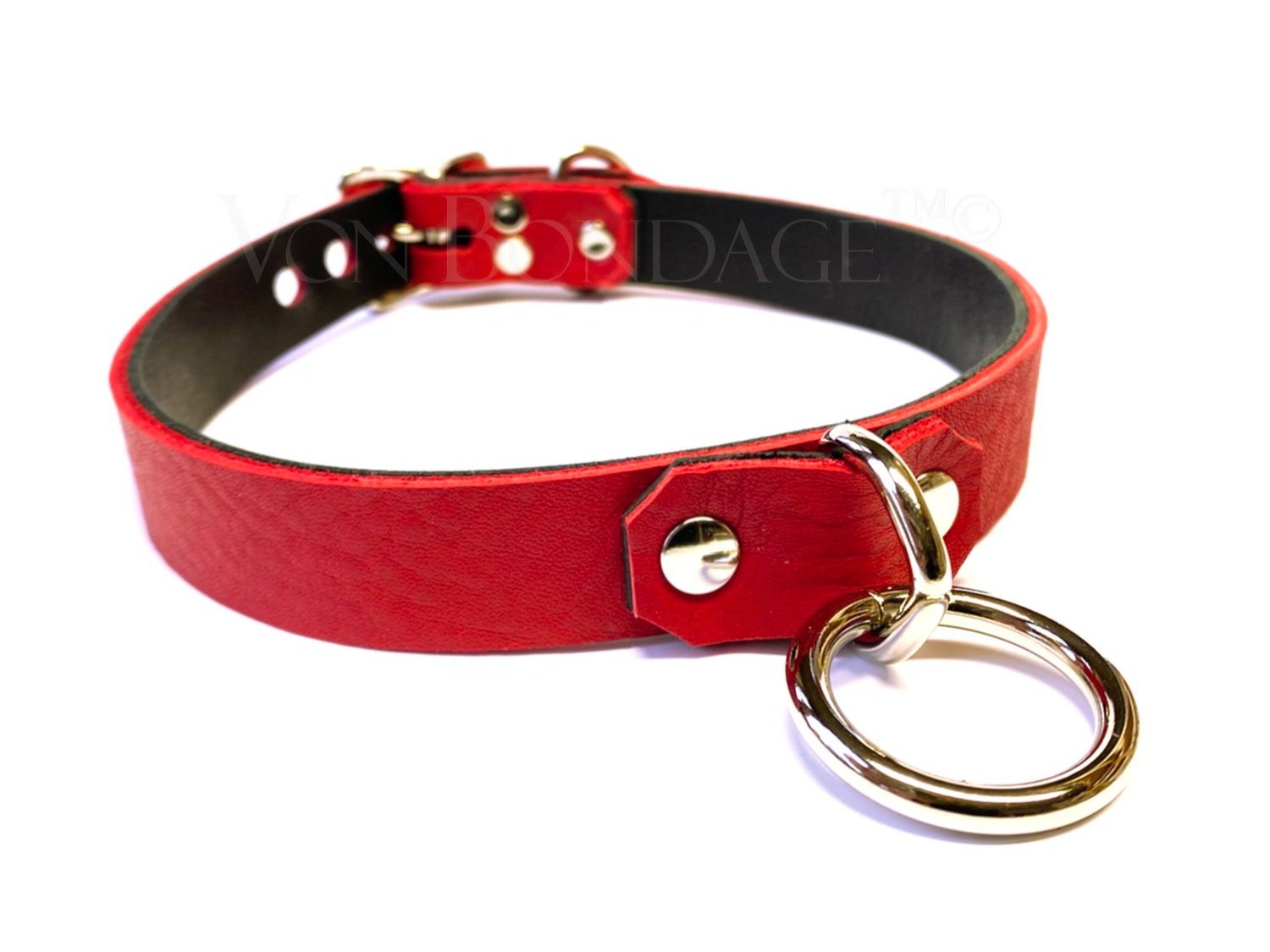 Red Lockable Leather Collar with Bondage Ring
