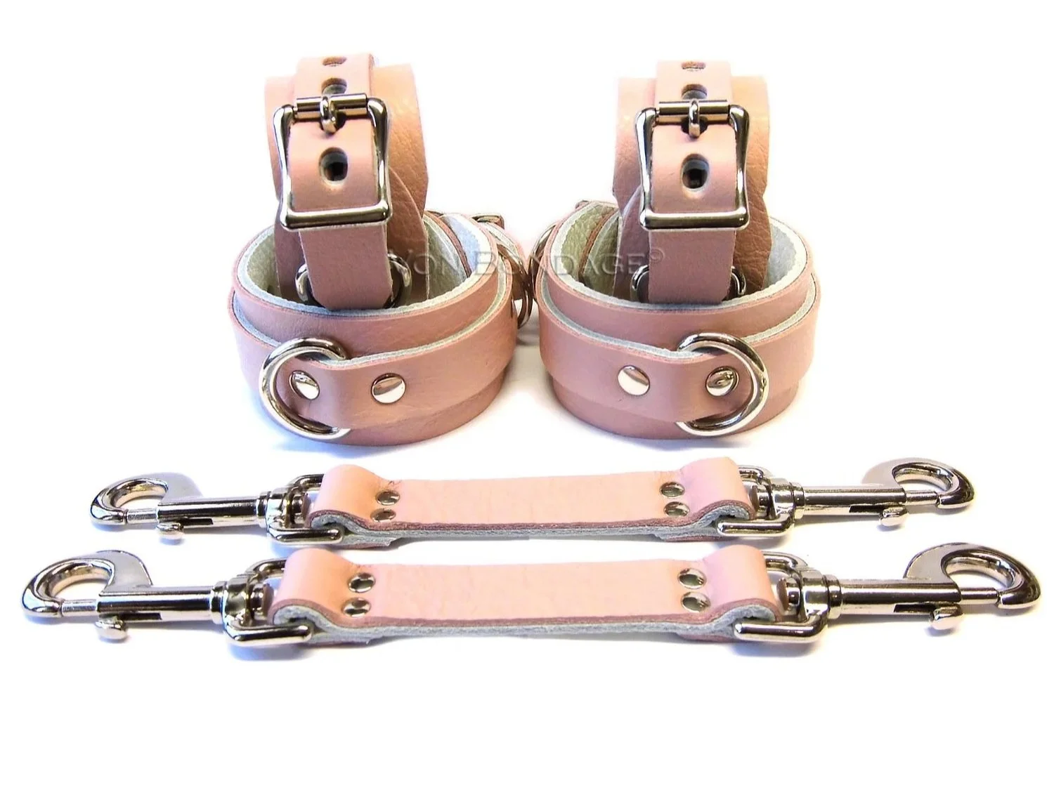pink & white Leather Restraints Set with Hogtie Bondage Straps