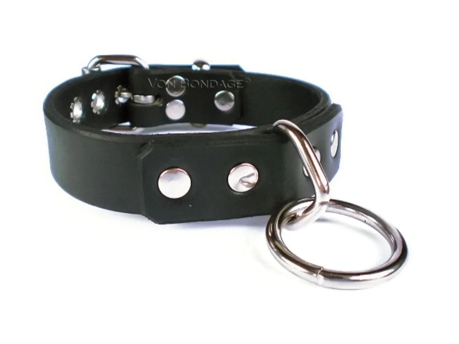 Black Latigo Lockable BDSM Collar with bondage ring