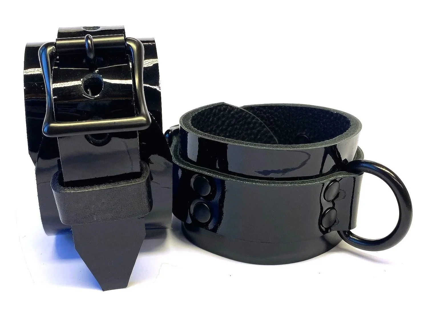 Black Patent Leather Restraints with Black D-rings