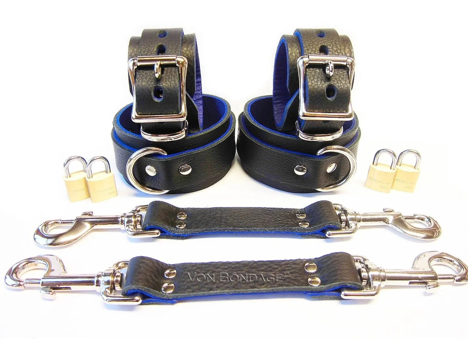 BDSM Restraints Set with Bondage Straps lined in blue Leather