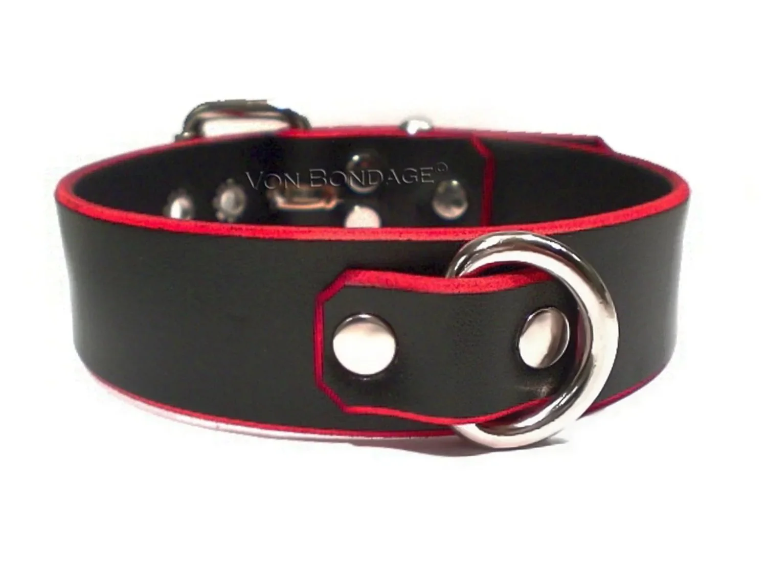 Black Leather with Red Edge BDSM Collar with Small D-ring
