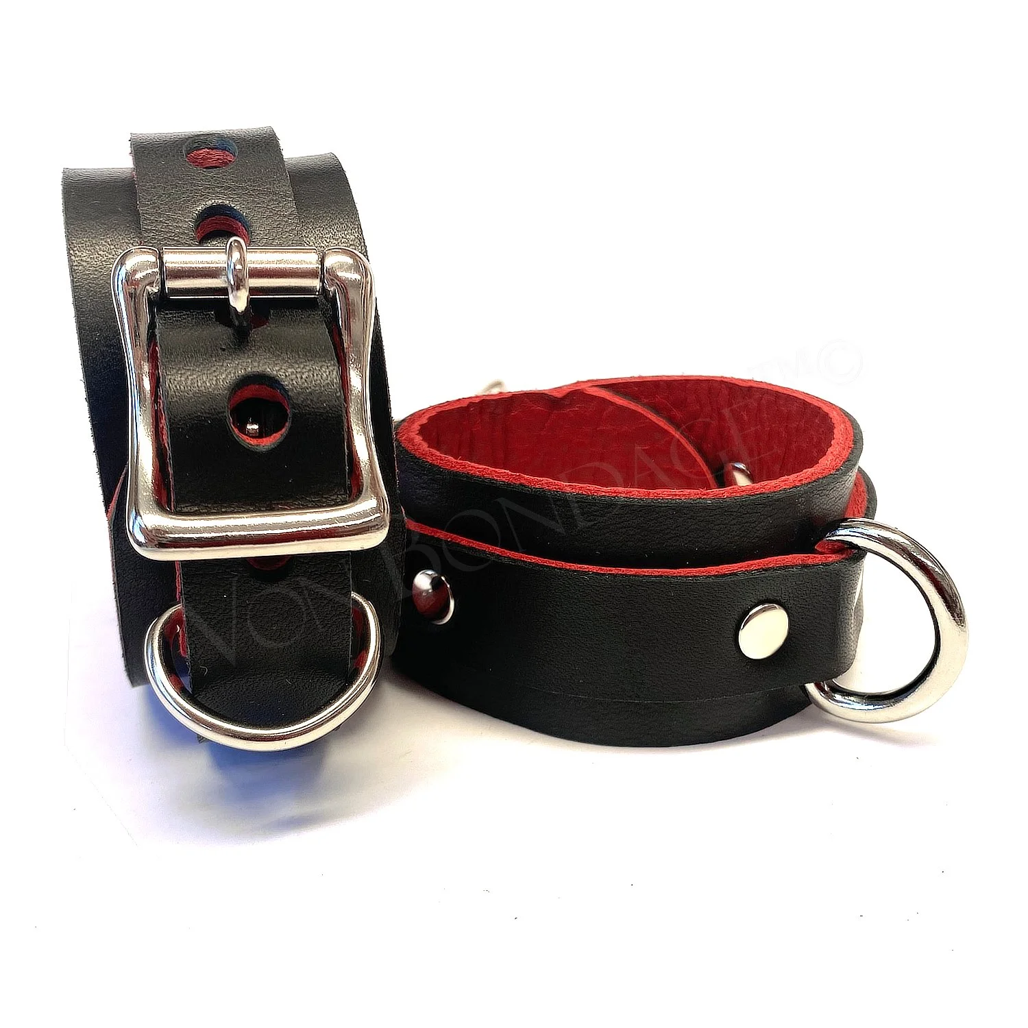 Pair of Leather Restraints lined in red napa leather