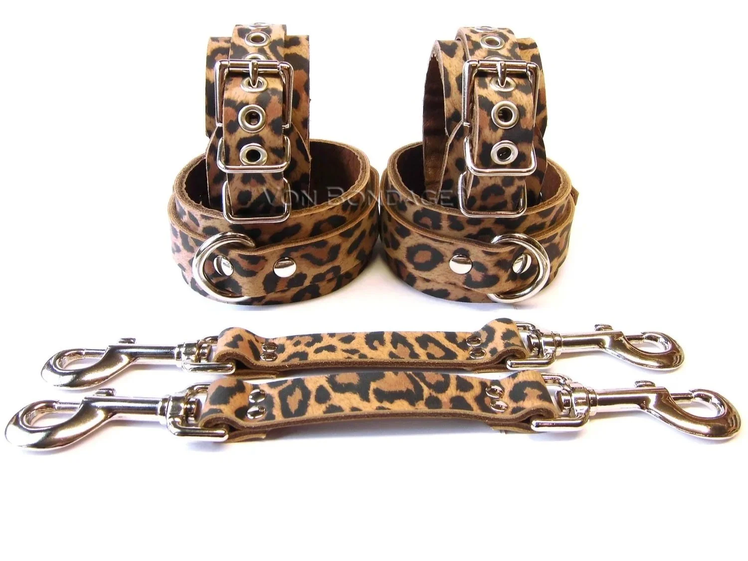 Leopard Leather Restraints Set with Hogtie Bondage Straps