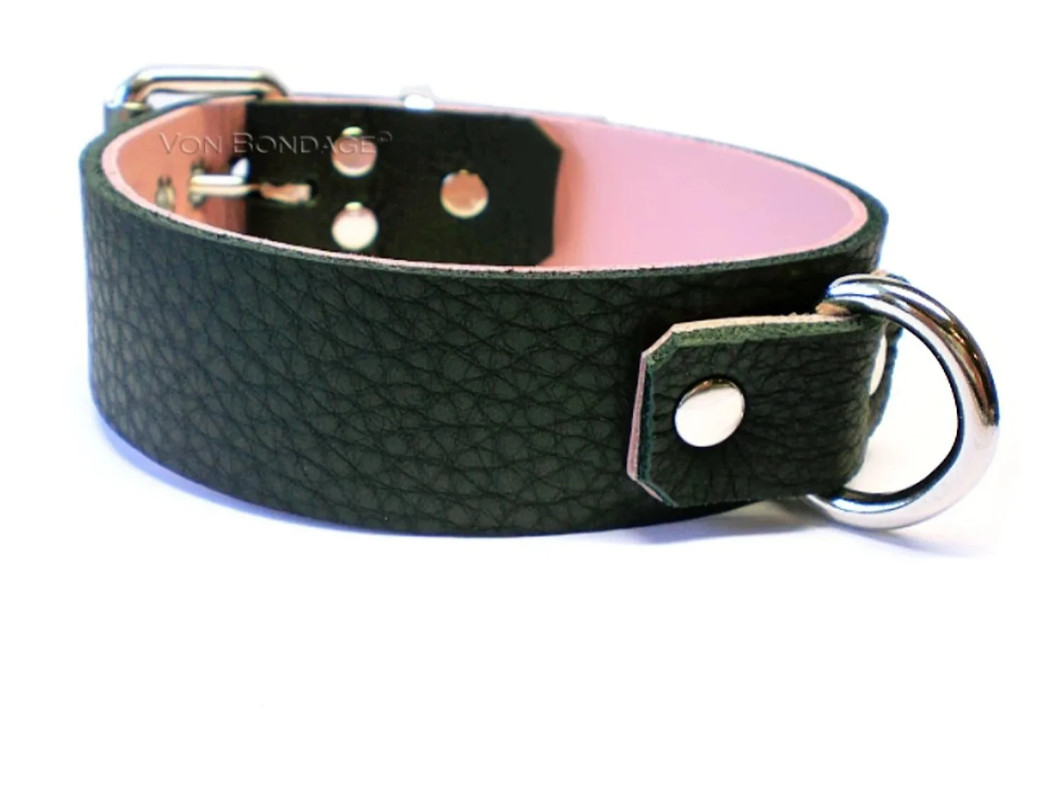 Black & Pink Leather BDSM Collar with Small D-ring