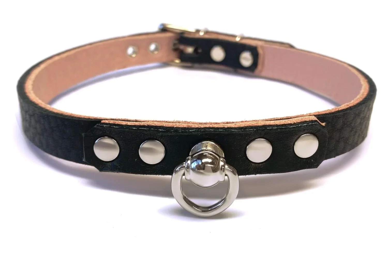 Black & Pink Day Collar with Ball Stud Ring on strong strap