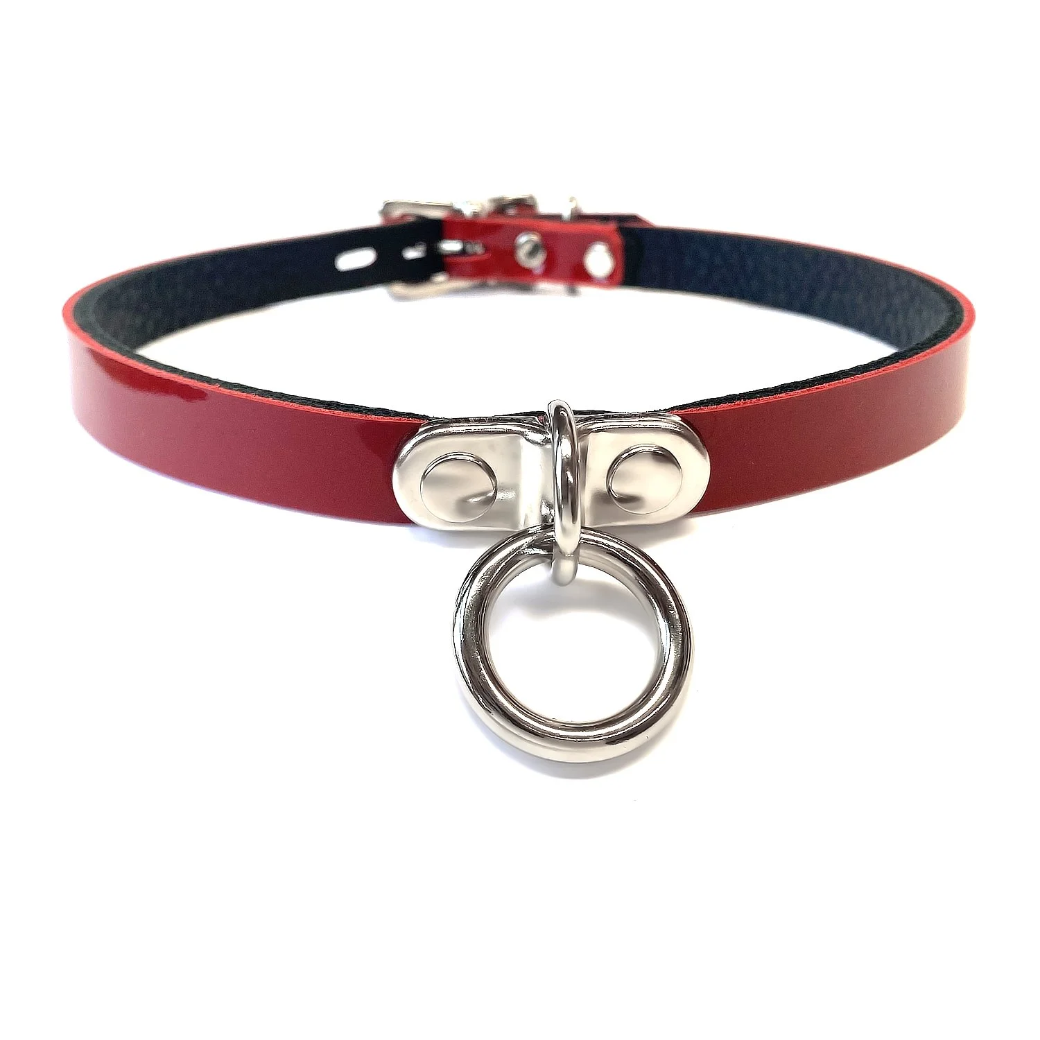 Day Collar in Red Patent Leather with Plated Ring
