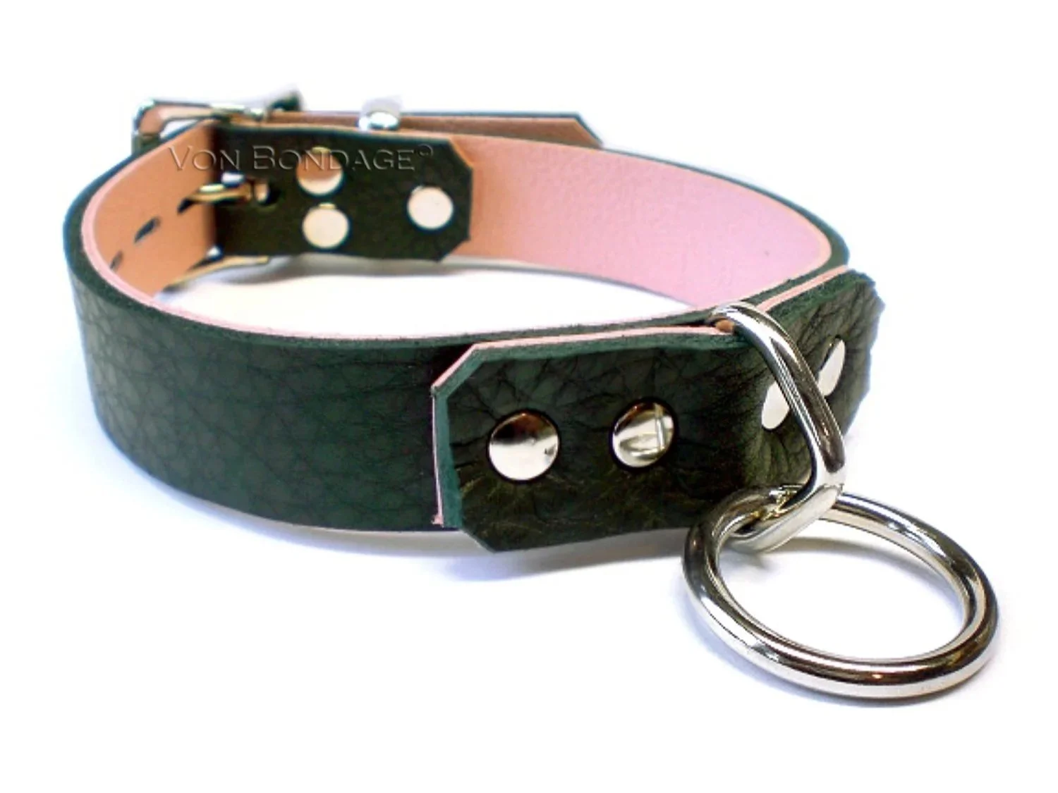 Soft Black & Pink Lockable BDSM Collar with medium bondage ring