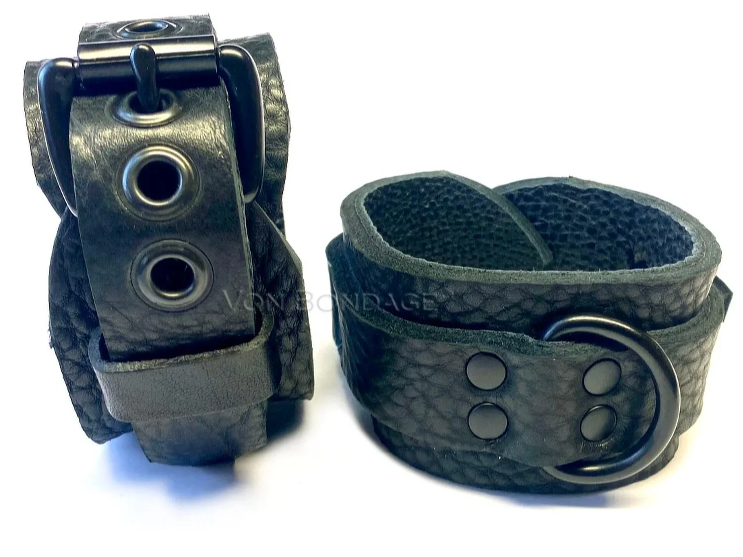 Bullhide & Bison Leather Restraints with Black Dee Rings