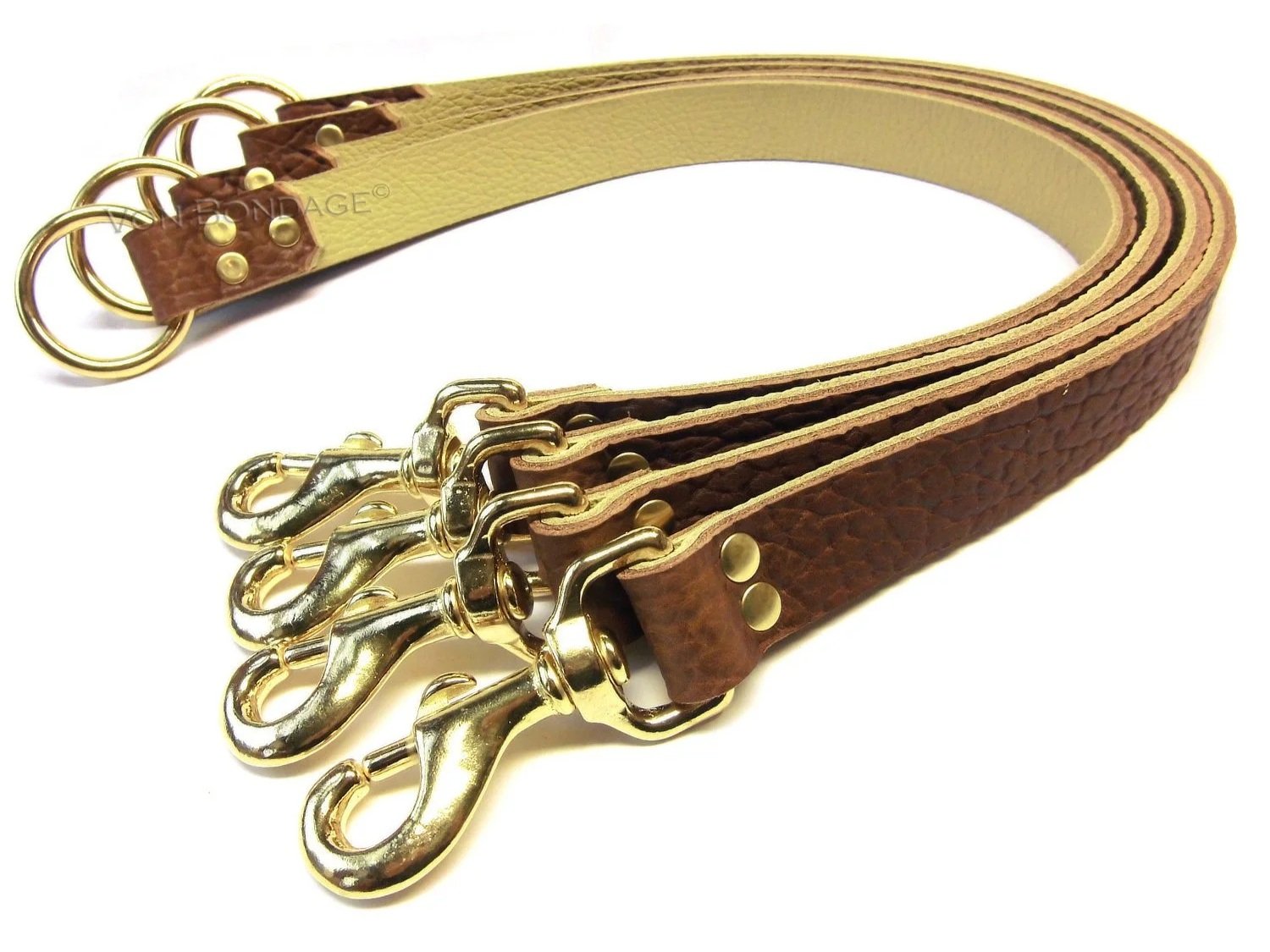 Brown Laredo Bullhide Bed Restraints Straps in Brass