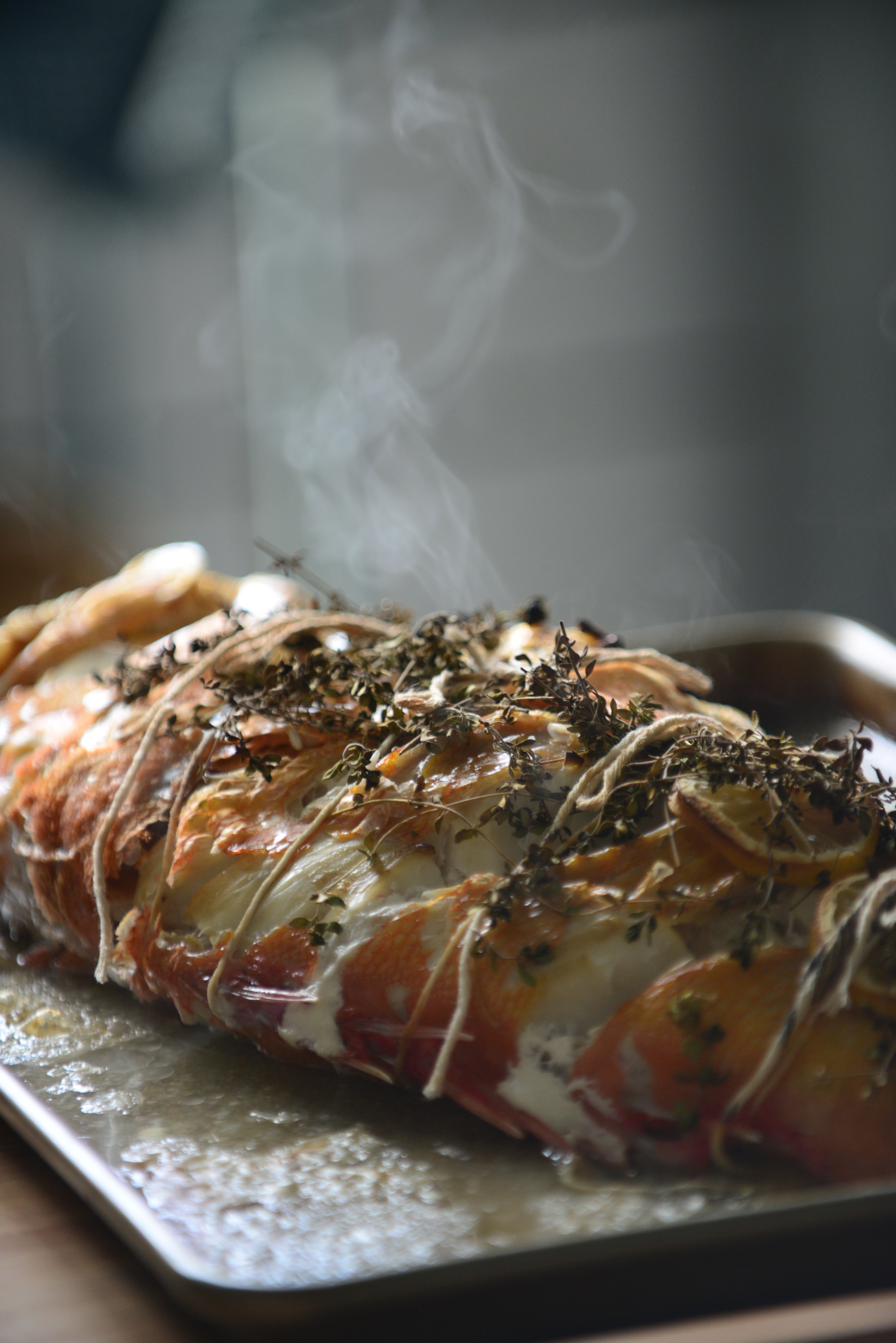 whole roasted yellow eye rockfish