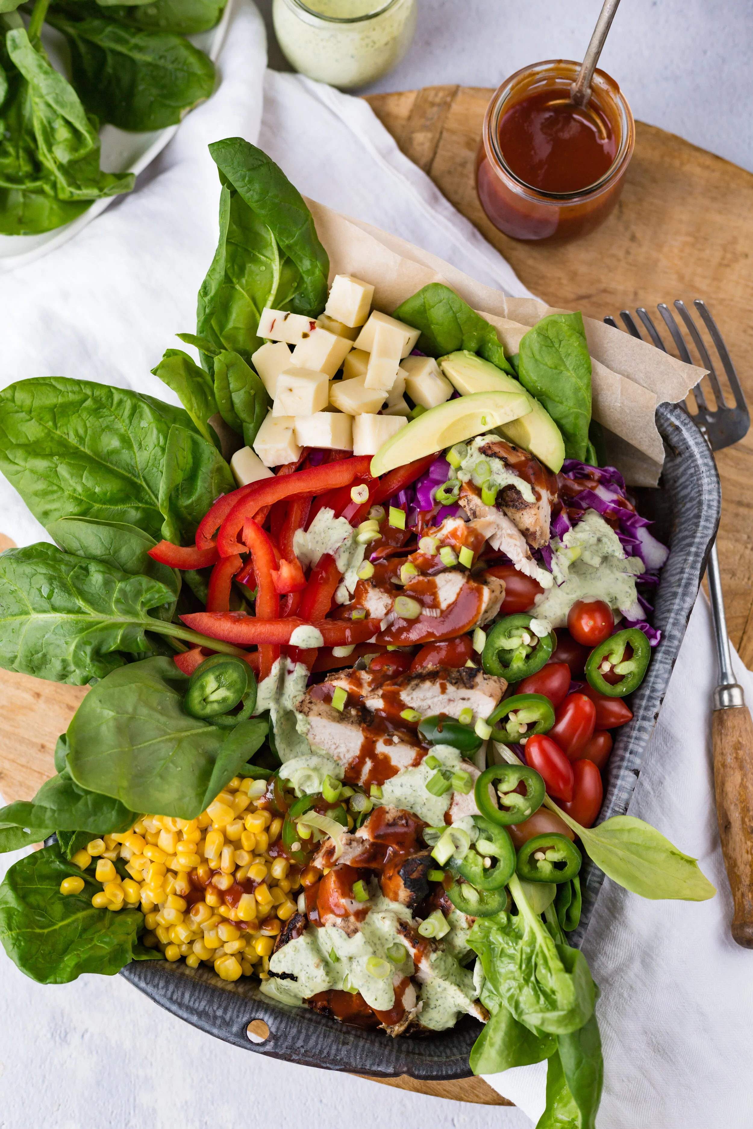 BBQ Chicken Salad with Buttermilk Brined Chicken Breast, Rye Whiskey