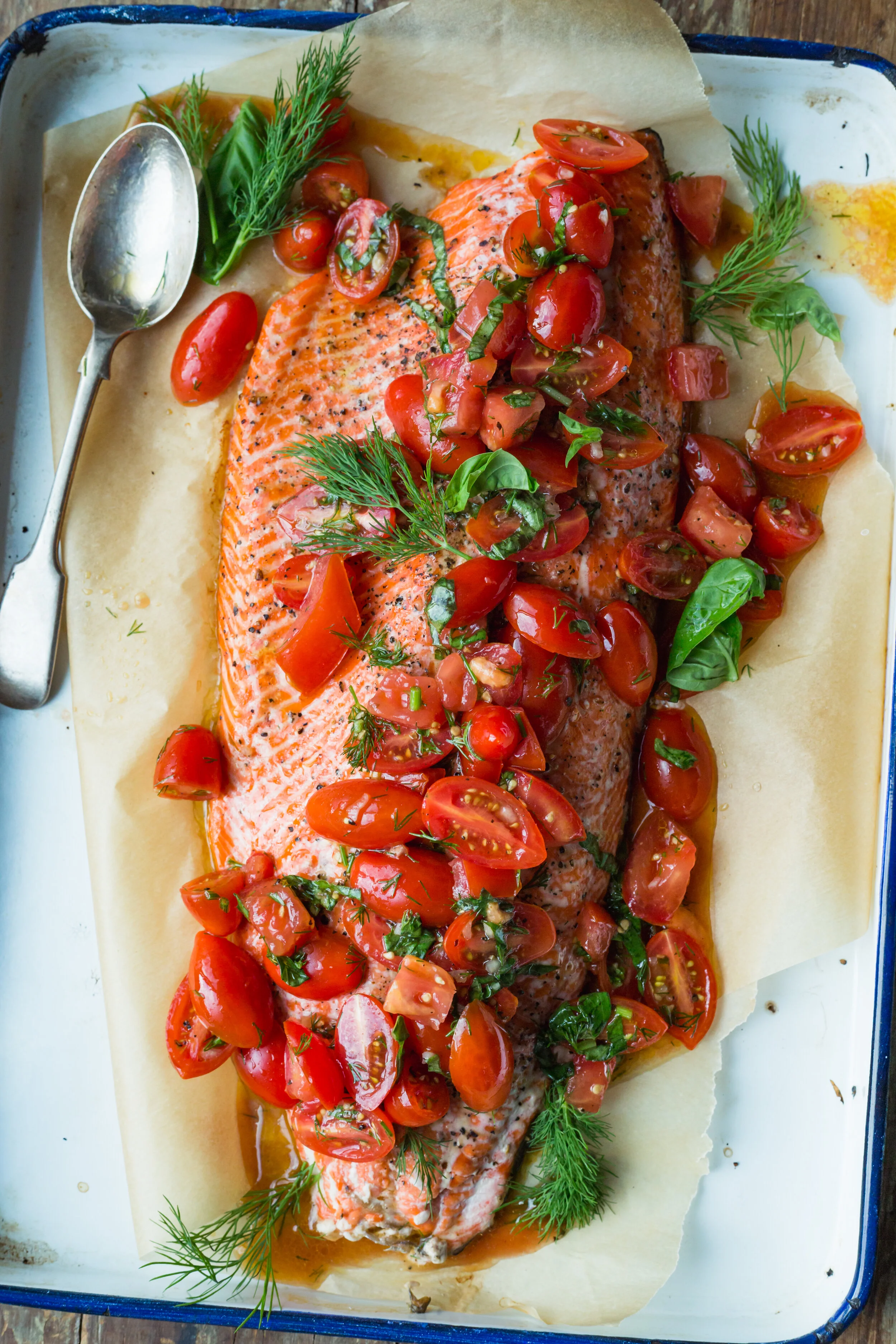 Baked Tomato Bruschetta Salmon Rustic Joyful Food