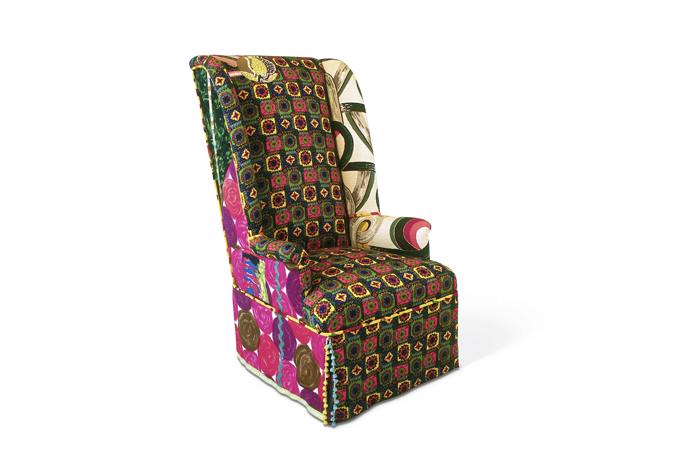  The Sun Sprouts With A Back Pocket, 2001   Wood, vintage fabrics, fabric trims, plastic    68.58&nbsp;cm ×&nbsp;129.54 cm ×&nbsp;68.58 cm (27 in ×&nbsp;51 in × 27 in)    Additional Views  