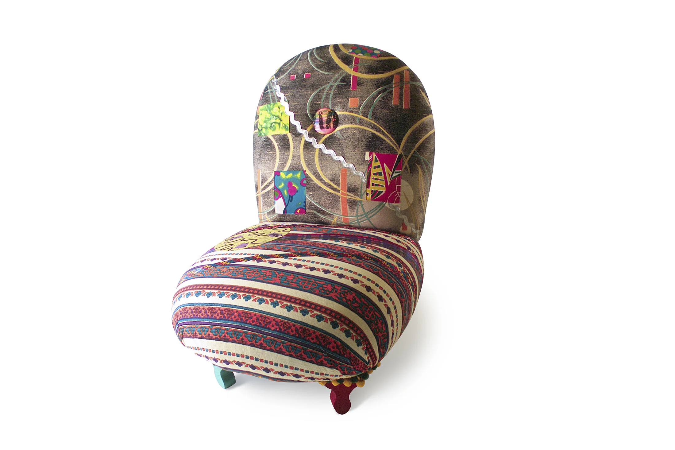  Squat: The Chair, 2000   Wood, vintage fabrics, fabric trims,    68.58 cm × 93.98 cm × 81.28 cm (27 in × 37 in × 32 in)    Additional Views  