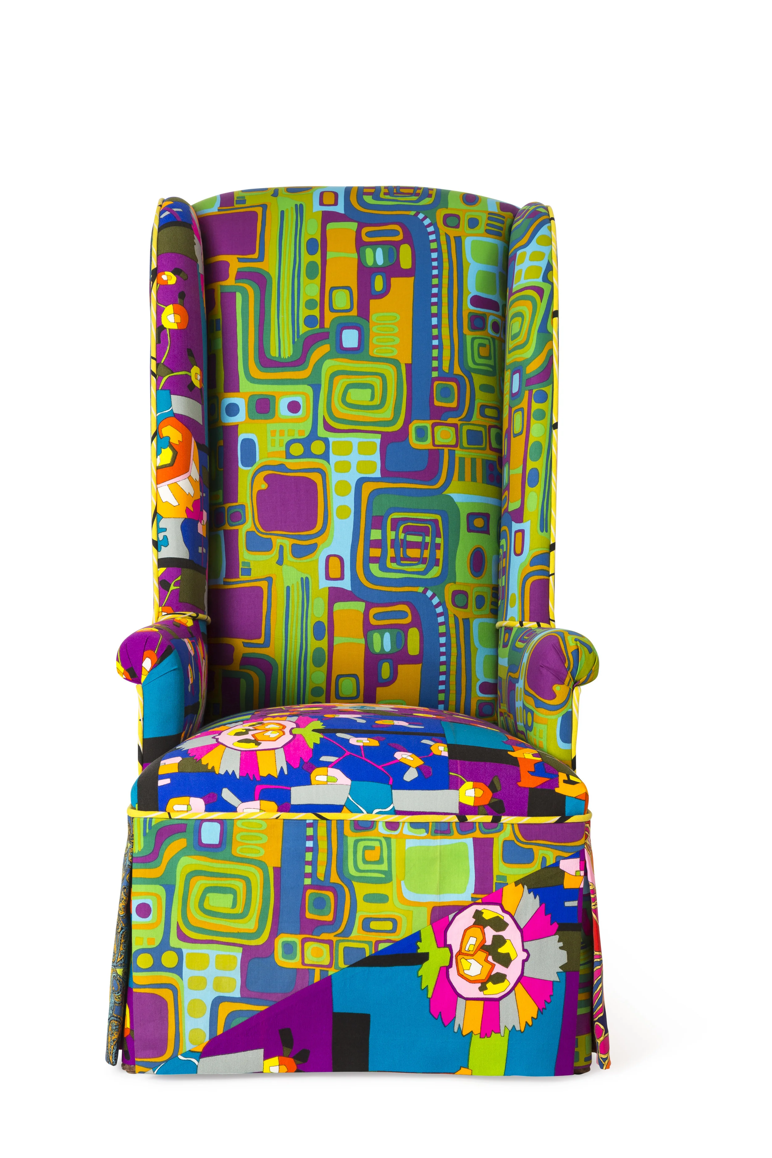 Chair For Hope #1 Wood, vintage fabrics, vintage trims 68.58 cm × 129.54 cm × 68.58 cm (27 in × 51 in × 27 in) Additional Views