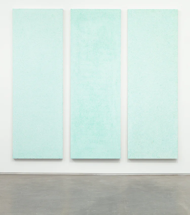 Nick Darmstaedter This, That and The Other 2012 Oxidated copper on canvas 108 x 36 inches each