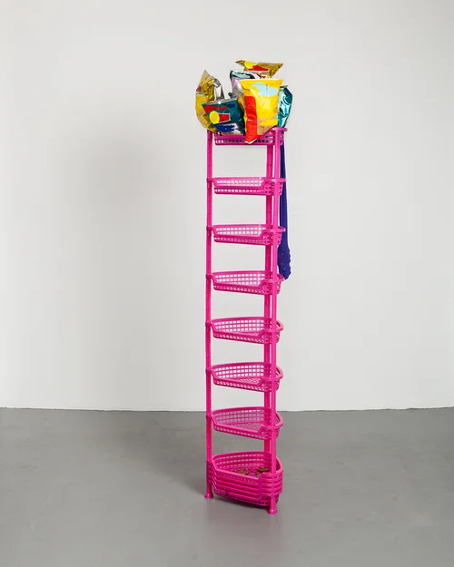 A. Empire, A. Bouquet 2012 Plastic storage container stan, American Apparel leggings, Utz potato chips, Herrs potato chips, enamel paint, copper plated Av 75 x 15 x 15 inches