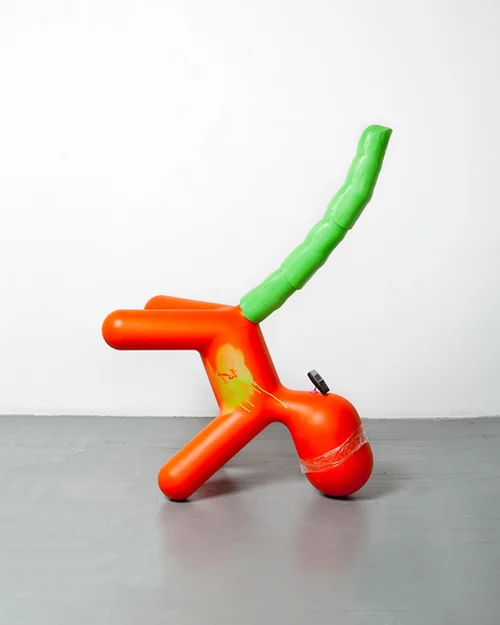 Triumph 2012 Eero Aarnio puppy chair, Nokia cellphone, rubber bubblegum phone stand, spray paint, plastic, packaging tape 48 x 60 x 24 inches