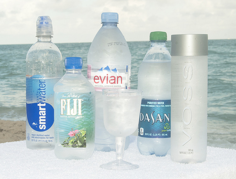   International Waters  2012 1 part Fiji bottled water, 1 part Poland Spring bottled water, 1 part Evian bottled water, 1 part Dasani bottled water, 1 part Arrowhead bottled water, 1 part Voss bottled water, 1 part Smartwater bottled water, spritz wi