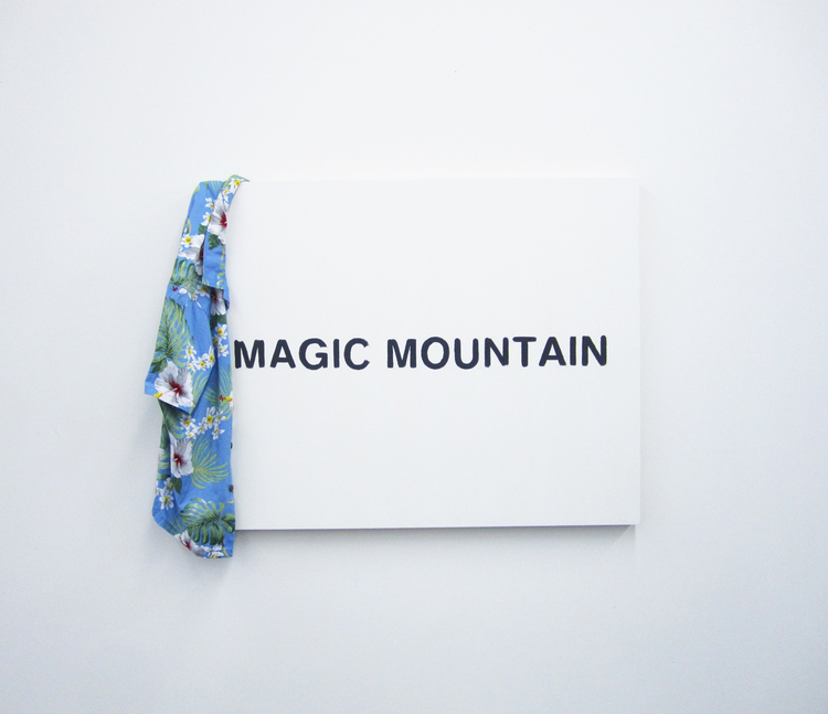   Magic Mountain  2013 Hawaiian shirt, house paint, and graphite on wood panel 30 x 40 inches 