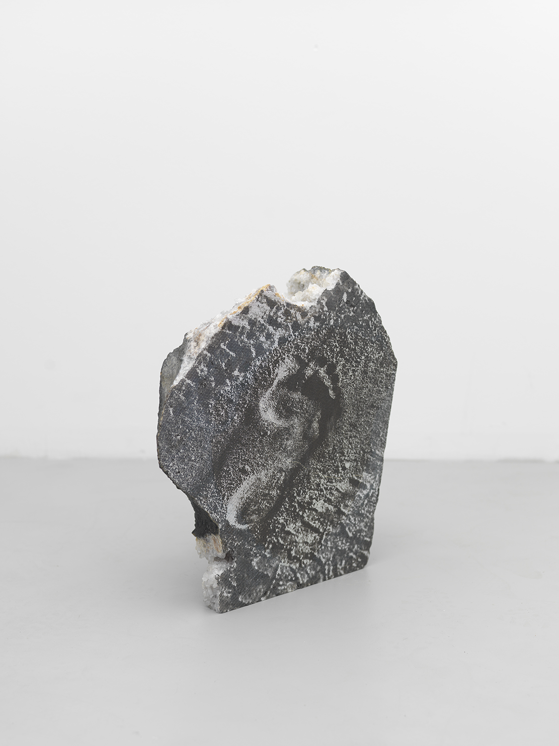 Captain Lead Foot 2014 Ink jet on perforated vinyl, adhered to geode, matte medium 18.5 x 16.5 x 7 inches 