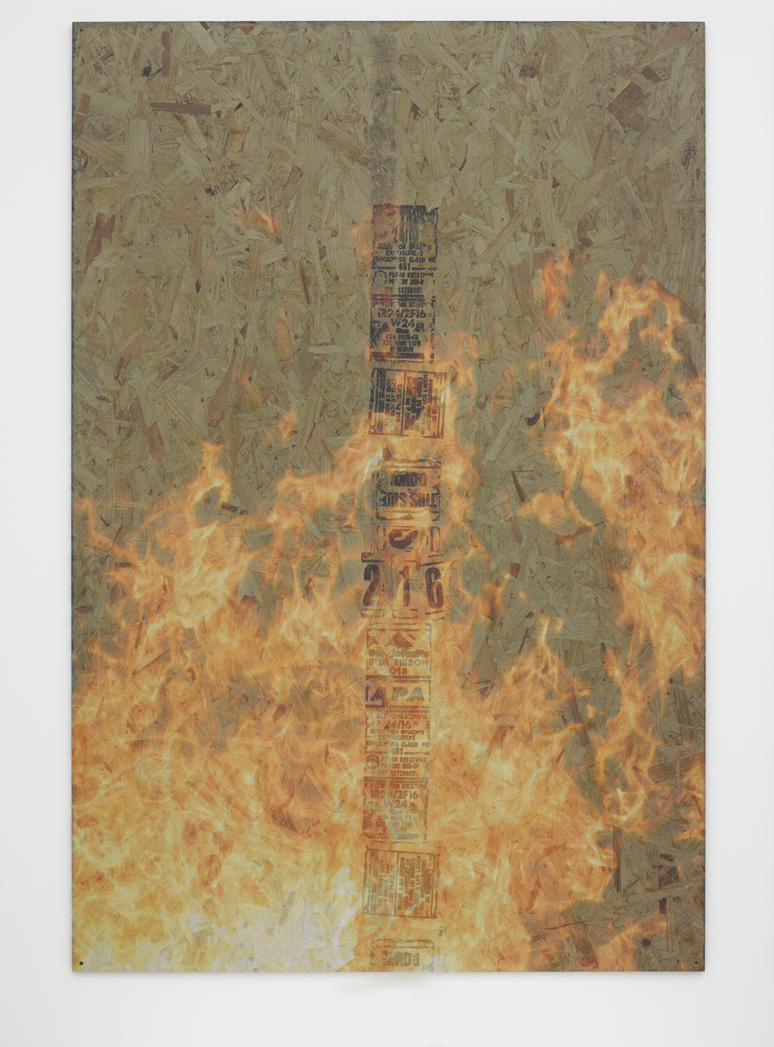 Re-scorch and Development 2014 OSB, ink jet printed on perforated vinyl, matte medium 72 x 48 inches