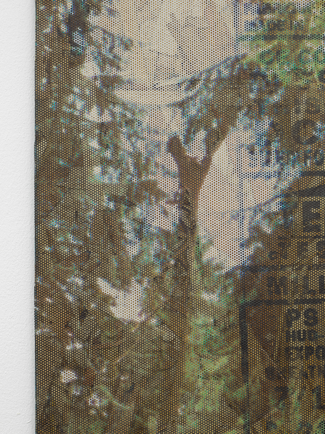 Where Guitars Come From (detail) 2014 OSB, ink jet printed on perforated vinyl, matte medium 72 x 48 inches 