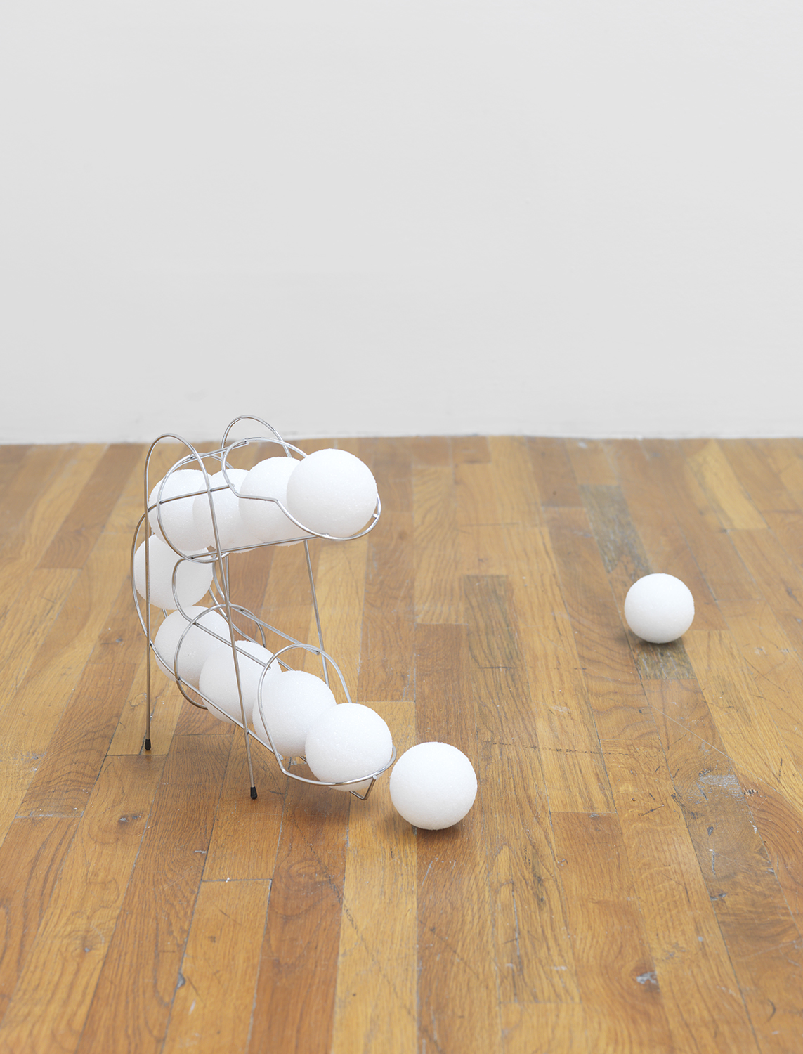 Carson Fisk-Vittori Open-air weather calibration (detail) , 2014 Ceramic tiles, inkjet transfers, negative-ion car air filters, metal commodity dispensers, zeolite rocks, styrofoam spheres, glass thermometer, glass barometer Dimensions variable