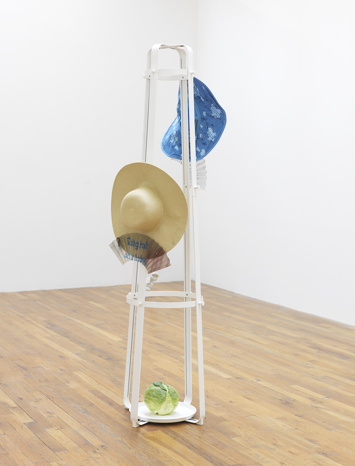 Amy Yao Seasonal Ikebana Pop-Up Shop, No.1 (Husband From Hell!!!) , 2014 Metal, straw, cotton, resin, digital print and lettuce 67 x 24 x 24 inches
