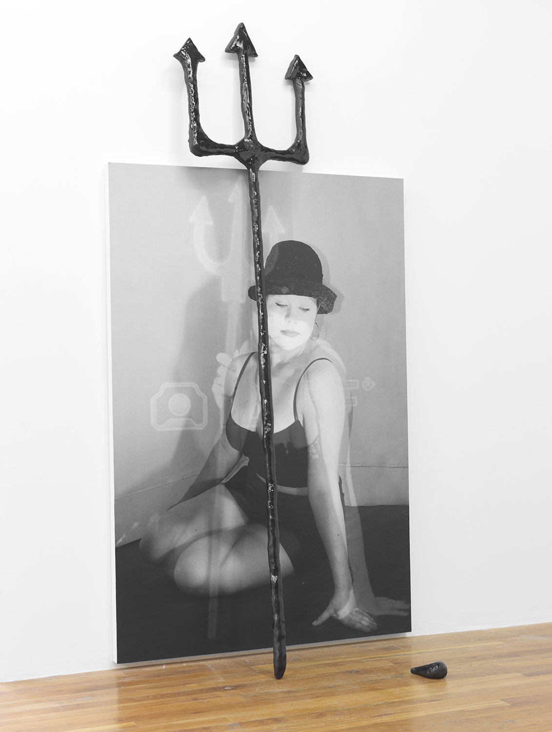 Kelley McNutt 360699-woman-playing-little-devil.jpg , 2014 Digital print, resin clay and paint on wood Dimensions variable