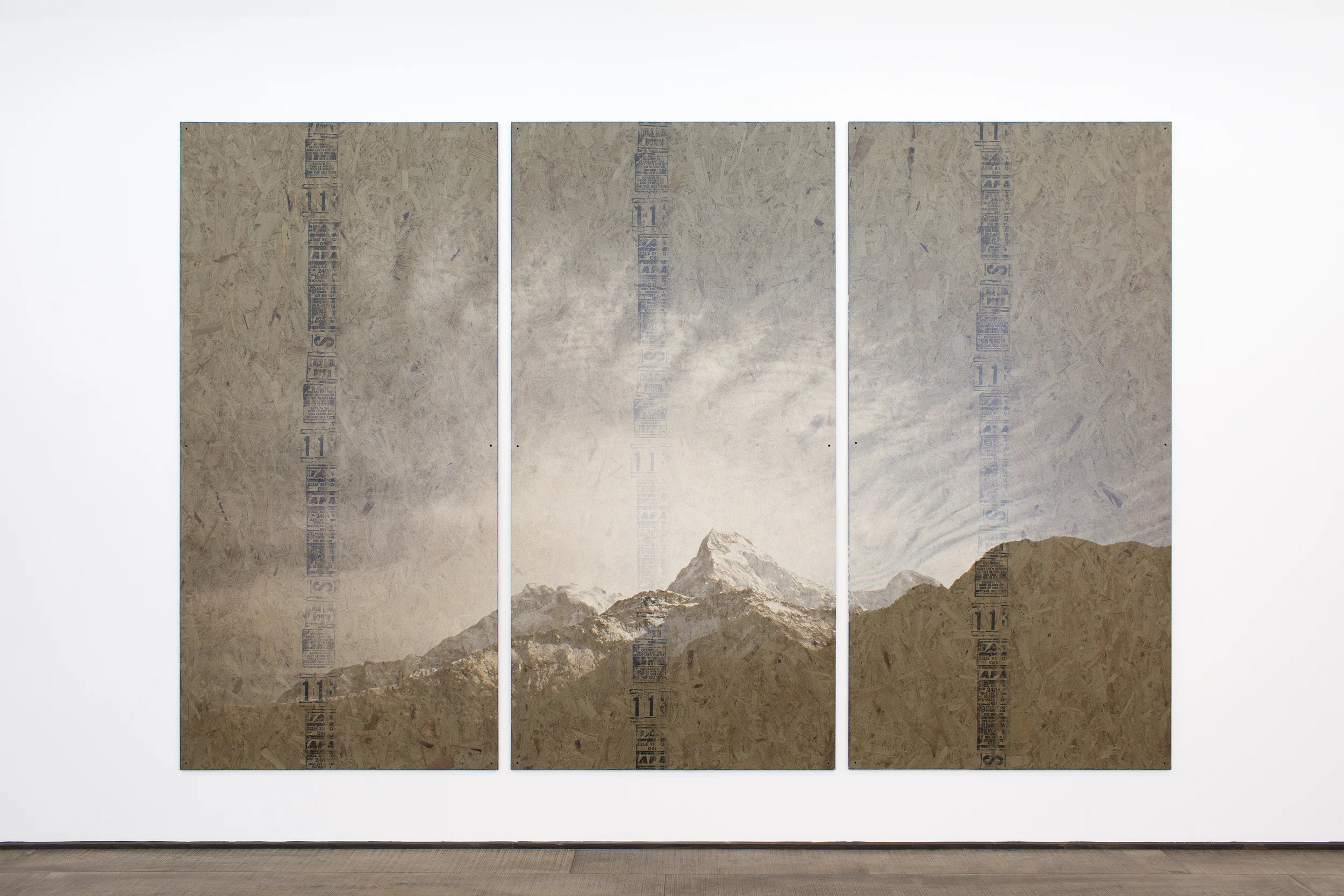 The Law of Reversed Effort 2014 Inkjet on perforated vinyl adhered to OSB, matter medium 96 x 149 inches