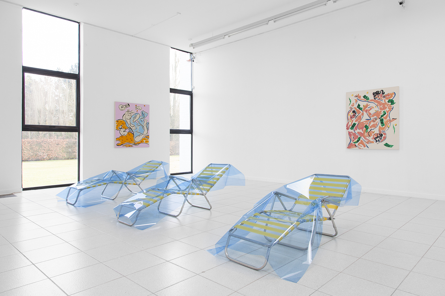 Dominic Samsworth Improved Tan 1-3 , 2015 Sun lounger, UV gel 28 x 34 x 85 inches each
