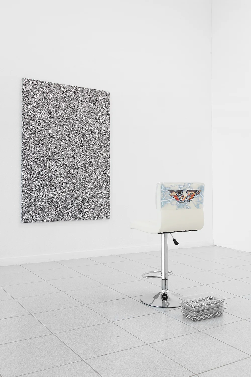 Alex Ito Over and Over and Over and Over (towards Joy!) , 2015 Chair, pachinko balls, plastic and fabric 36 x 19 x 17 inches