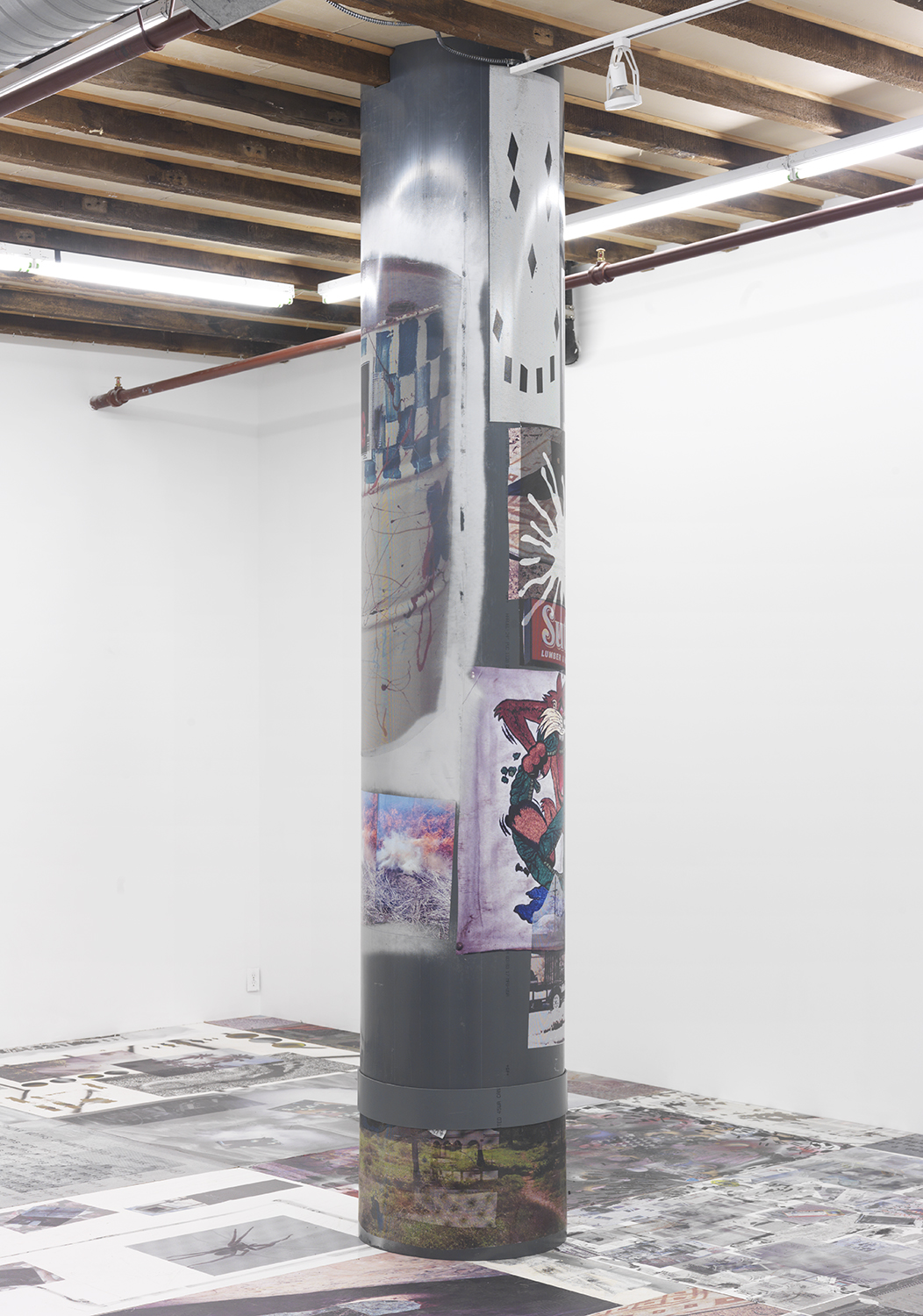 We'll Reconvene Here , 2015 PVC pipe, spray paint, perforated decals and vinyl 138 x 24.25 x 24.25 inches 
