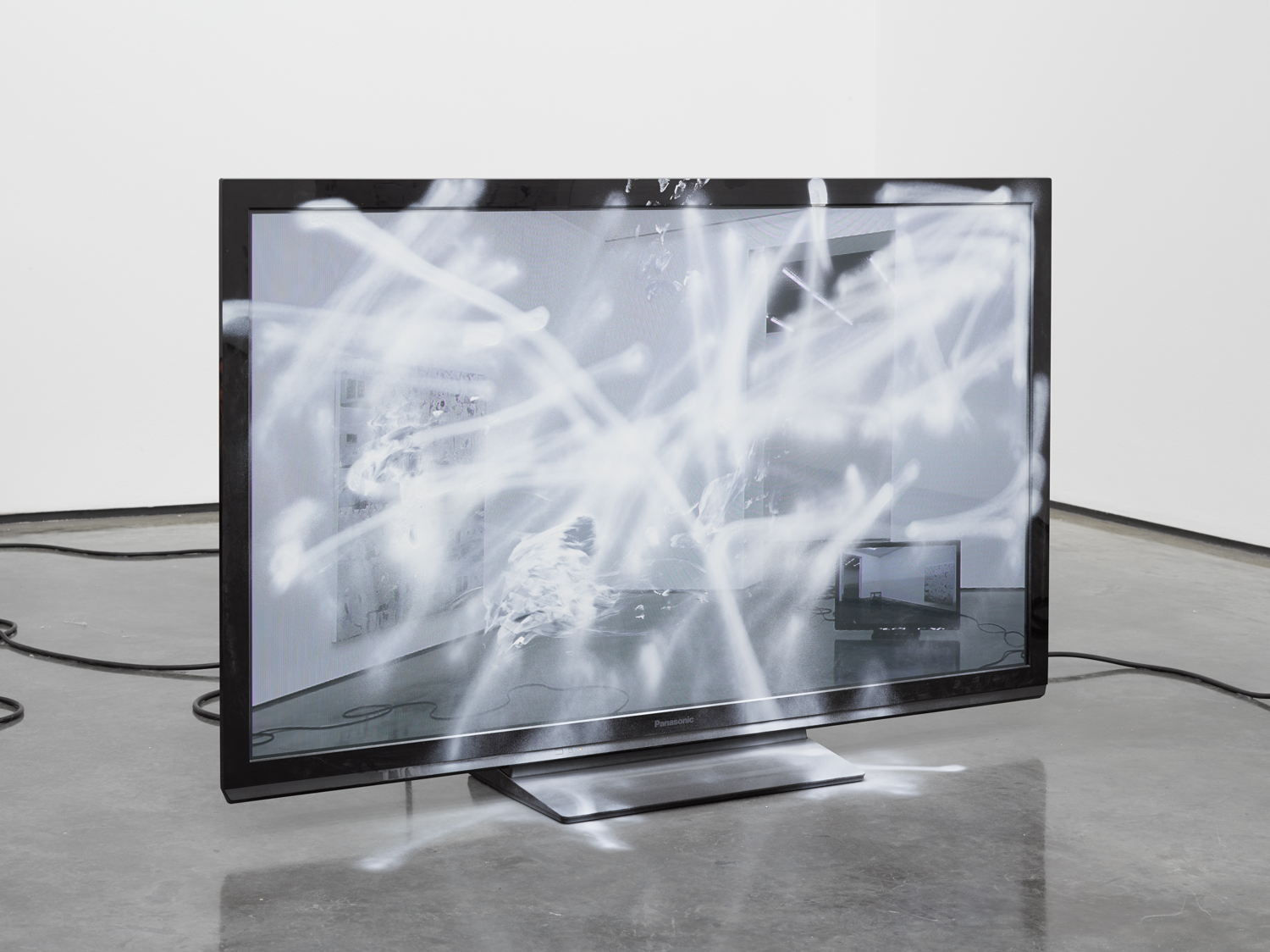 An Exhibition (One) , 2014 Video and spray paint on monitor 29 x 46 x 10 inches