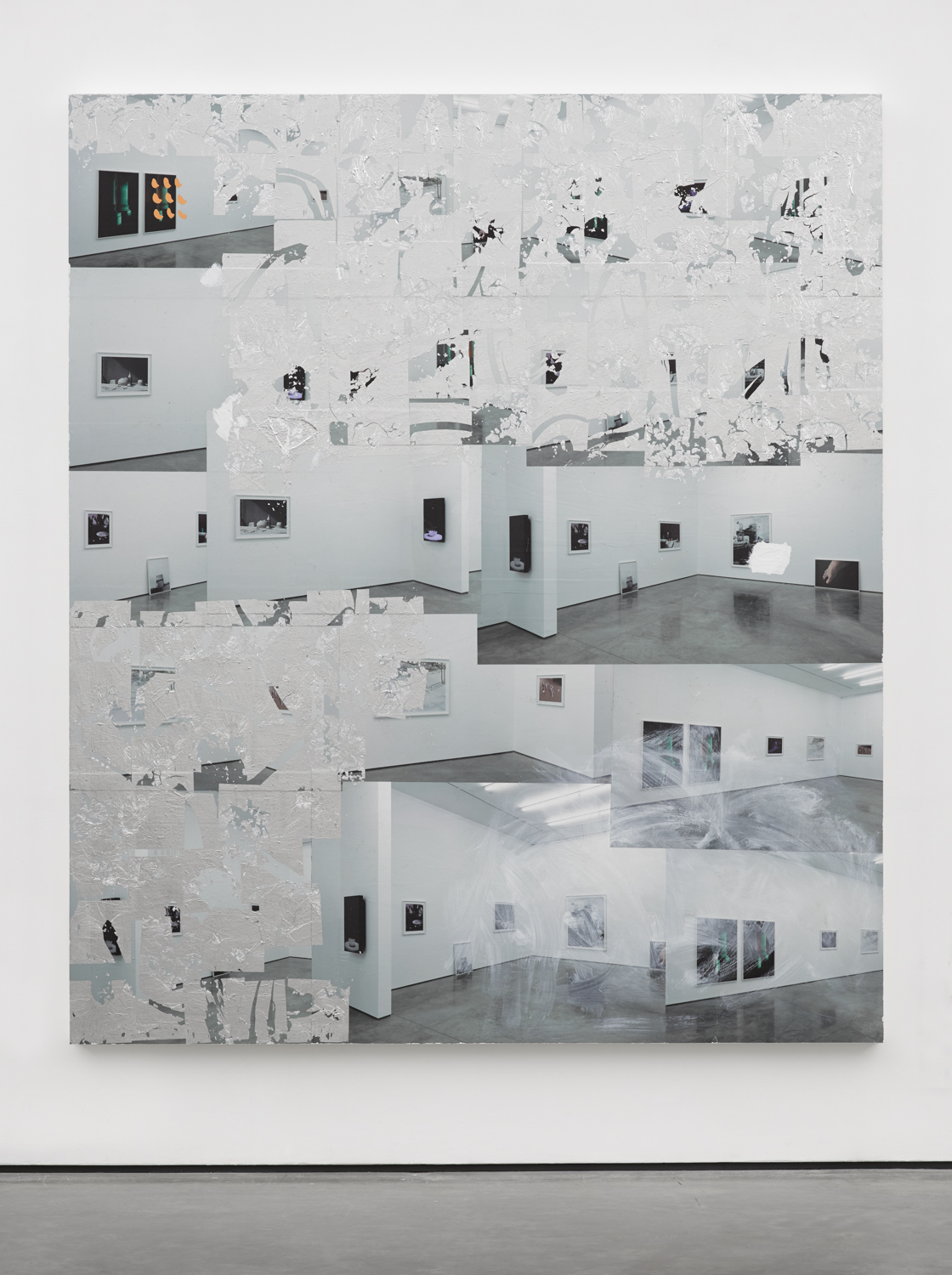 Thank You Matthew Booth , 2014 Posters, paint and aluminium leaf on wood panel 84 x 72 inches