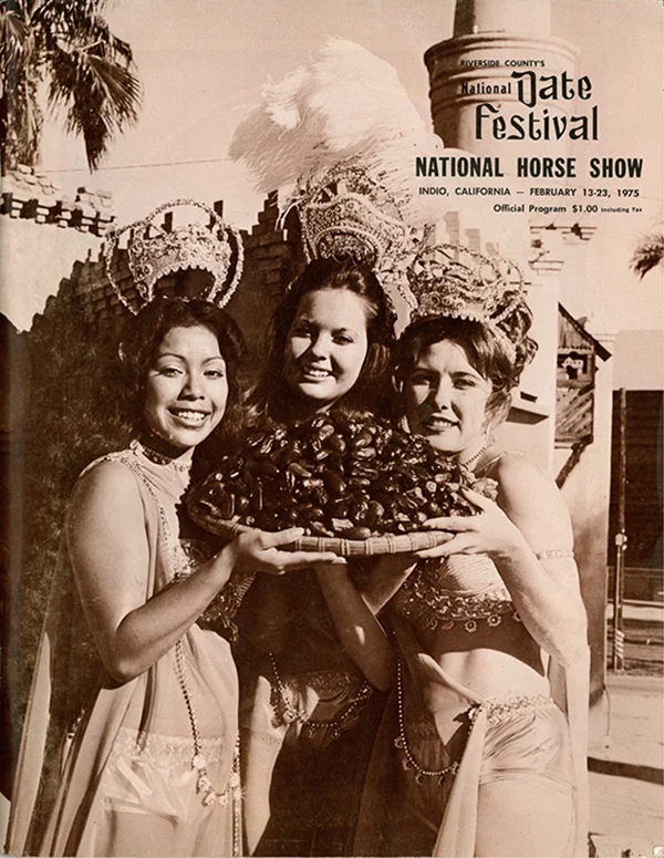 Queen Scheherazade and court from cover of Riverside County Fair and National Date Festival Official Program, 1975