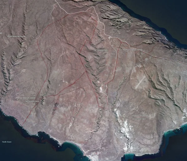Fire retardant lines, San Clemente Island, screen shot | Courtesy of bing.com